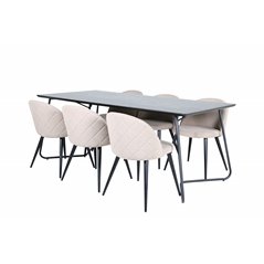 Pippi Dining Table - Black / Black Veneer+Velvet Stitches Chair - Black / Beige Fabric (Polyester linen )_6