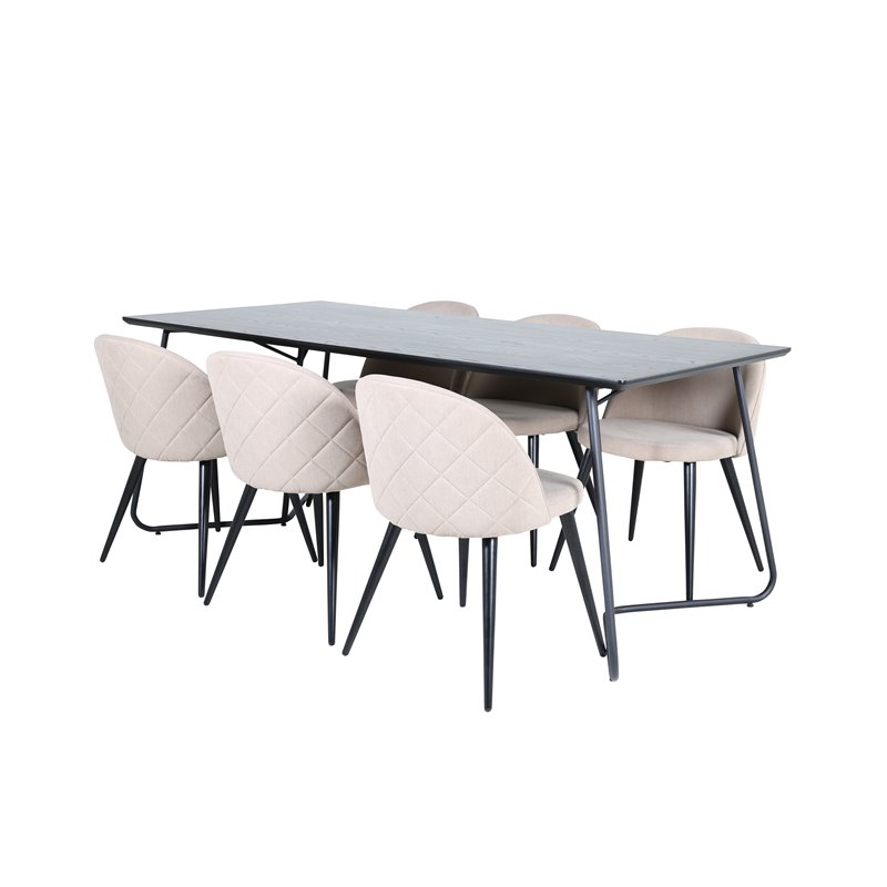 Pippi Dining Table - Black / Black Veneer+Velvet Stitches Chair - Black / Beige Fabric (Polyester linen )_6