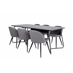 Pippi Dining Table - Black / Black Veneer+Velvet Stitches Chair - Black / Grey Micro Fibre_6