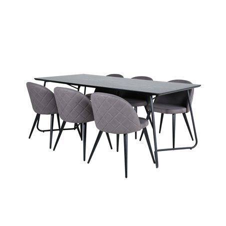 Pippi Dining Table - Black / Black Veneer+Velvet Stitches Chair - Black / Grey Micro Fibre_6