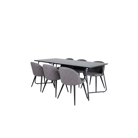 Pippi Dining Table - Black / Black Veneer+Velvet Stitches Chair - Black / Grey Micro Fibre_6