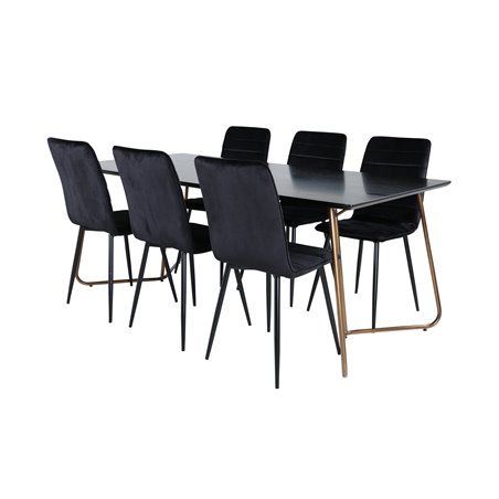 Pippi Dining Table , Distressed Copper Black Veneer+Windu Lyx Chair , Black Black Velvet_6