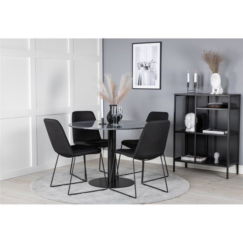 Estelle Round Dining Table ø106 H75 - Black / Black, Muce Dining Chair - Black Legs - Black Fabric_4