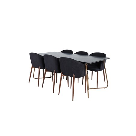 Pippi Dining Table , Distressed Copper Black Veneer+Arch Dining Chair , Walnut Legs , Black Fabric_6