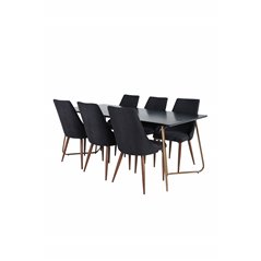 Pippi Dining Table , Distressed Copper Black Veneer+Leone Dining Chair , Walnut legs , Black Fabric_6