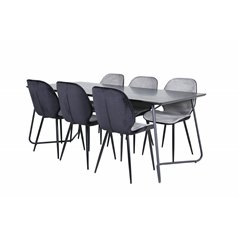 Pippi Dining Table - Black / Black Veneer+Emma Chair - Black / Black and Light Grey Black Velvet in Back Grey Velvet in front_6