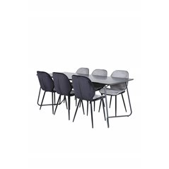 Pippi Dining Table - Black / Black Veneer+Emma Chair - Black / Black and Light Grey Black Velvet in Back Grey Velvet in front_6