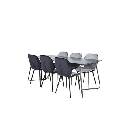 Pippi Dining Table - Black / Black Veneer+Emma Chair - Black / Black and Light Grey Black Velvet in Back Grey Velvet in front_6