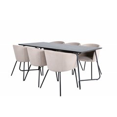 Pippi Dining Table - Black / Black Veneer+Berit Chair - Black / Beige Fabric (Polyester linen )_6