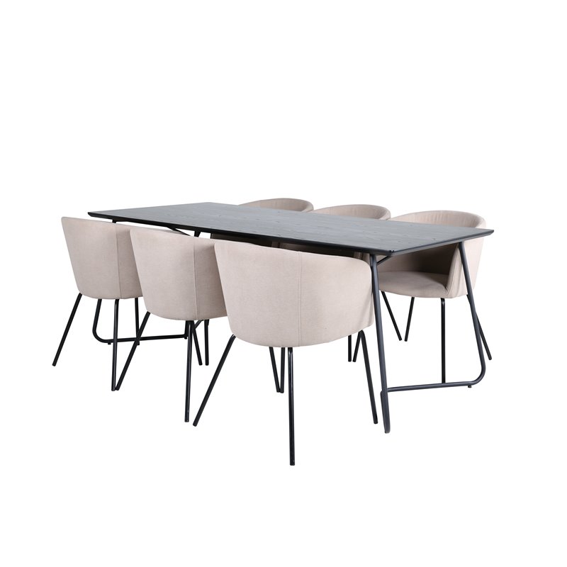 Pippi Dining Table - Black / Black Veneer+Berit Chair - Black / Beige Fabric (Polyester linen )_6