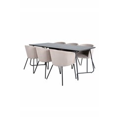 Pippi Dining Table - Black / Black Veneer+Berit Chair - Black / Beige Fabric (Polyester linen )_6