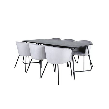 Pippi Dining Table - Black / Black Veneer+Berit Chair - Black / Light Grey Velvet_6
