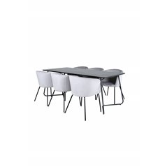 Pippi Dining Table - Black / Black Veneer+Berit Chair - Black / Light Grey Velvet_6