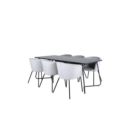 Pippi Dining Table - Black / Black Veneer+Berit Chair - Black / Light Grey Velvet_6