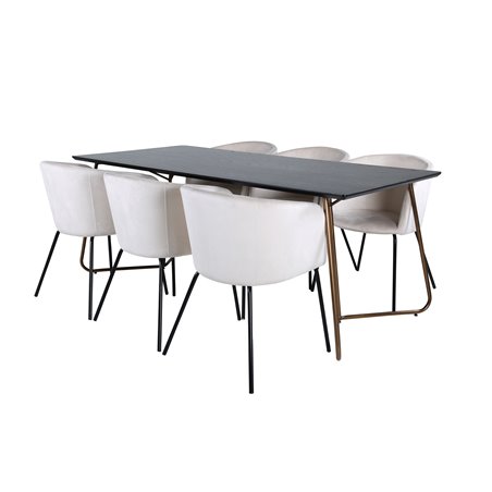Pippi Dining Table , Distressed Copper Black Veneer+Berit Chair , Black Beige Velvet_6