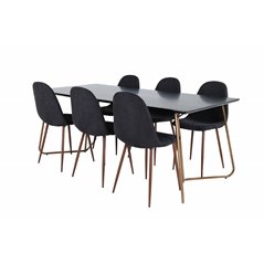 Pippi Dining Table , Distressed Copper Black Veneer+Polar Dining Chair , Walnut Legs , Black Fabric_6