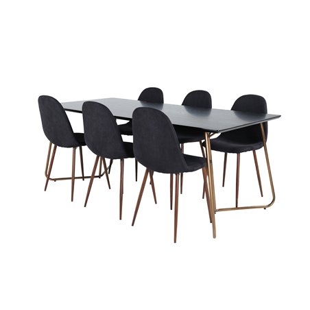 Pippi Dining Table , Distressed Copper Black Veneer+Polar Dining Chair , Walnut Legs , Black Fabric_6