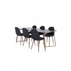 Pippi Dining Table , Distressed Copper Black Veneer+Polar Dining Chair , Walnut Legs , Black Fabric_6