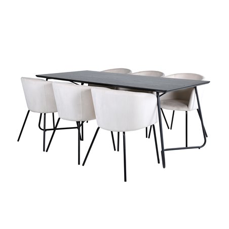 Pippi Dining Table - Black / Black Veneer+Berit Chair - Black / Beige Velvet_6