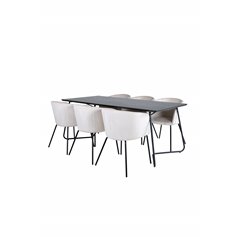 Pippi Dining Table - Black / Black Veneer+Berit Chair - Black / Beige Velvet_6