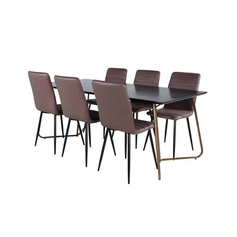 Peppi ruokapöytä, Distressed Copper Black Viner + Window Luxury tuoli, musta ruskea mikrokuitu_6
