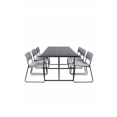 Leif spisebord, sort sort røget røget glas + Kenth stol, sort lysegrå fløjl_6