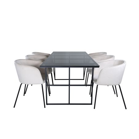 Leif Dining Table , Black Black smoked smoked Glass+Berit Chair , Black Beige Velvet_6