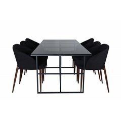 Leif Dining Table , Black Black smoked smoked Glass+Arch Dining Chair , Walnut Legs , Black Fabric_6