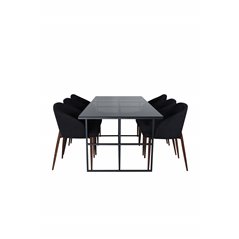 Leif Dining Table , Black Black smoked smoked Glass+Arch Dining Chair , Walnut Legs , Black Fabric_6