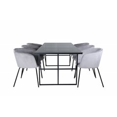 Leif Dining Table , Black Black smoked smoked Glass+Berit Chair , Black Light Grey Velvet_6