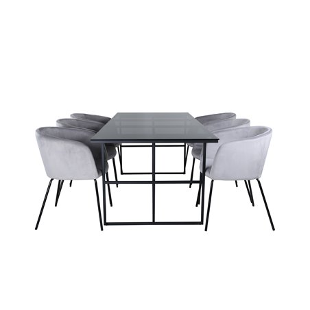 Leif Dining Table , Black Black smoked smoked Glass+Berit Chair , Black Light Grey Velvet_6