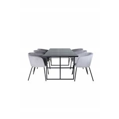 Leif spisebord, sort sort røget røget glas + Berit stol, sort lysegrå fløjl_6