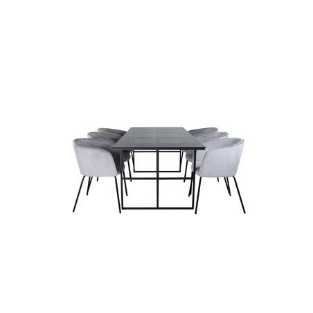 Leif spisebord, sort sort røget røget glas + Berit stol, sort lysegrå fløjl_6