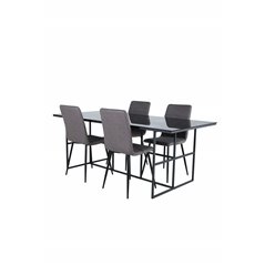 Leif Dining Table - Black / Black smoked smoked Glass+Windu Lyx Chair - Black / Grey Micro Fibre_4