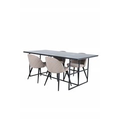 Leif Dining Table - Black / Black smoked smoked Glass+Velvet Stitches Chair - Black / Beige Fabric (Polyester linen )_4