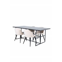 Leif Dining Table - Black / Black smoked smoked Glass+Velvet Stitches Chair - Black / Beige Velvet_4