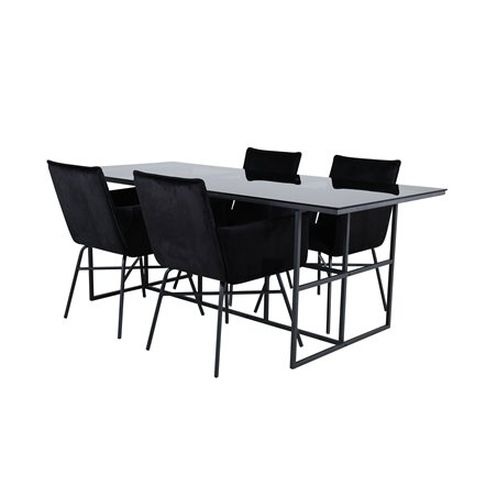 Leif Dining Table - Black / Black smoked smoked Glass+Pippi Chair - Black / Black Velvet_4