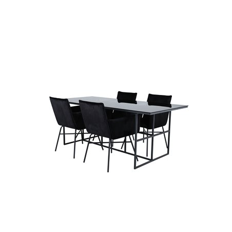 Leif Dining Table - Black / Black smoked smoked Glass+Pippi Chair - Black / Black Velvet_4