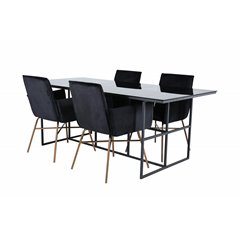 Leif Dining Table - Black / Black smoked smoked Glass+Pippi Chair - Distressed Copper / Black Velvet_4