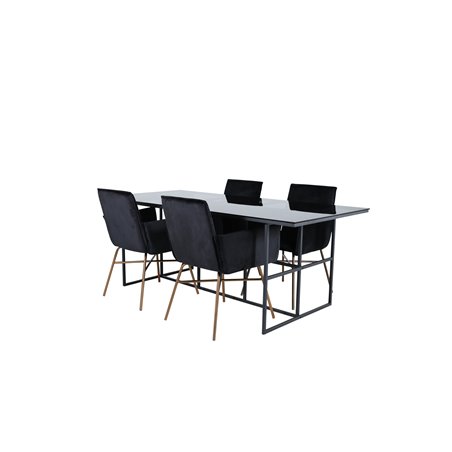 Leif Dining Table - Black / Black smoked smoked Glass+Pippi Chair - Distressed Copper / Black Velvet_4