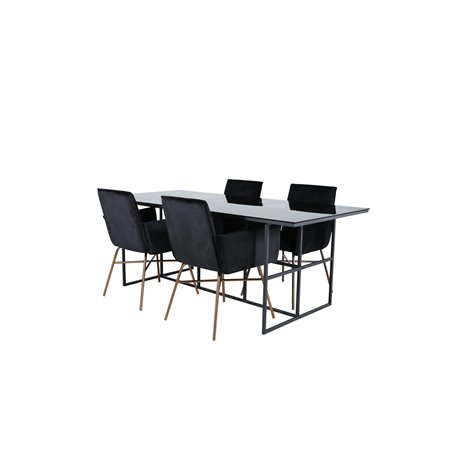 Leif Spisebord - Sort / Sort røget røget glas + Pippi Stol - Distressed Copper / Black Velvet_4