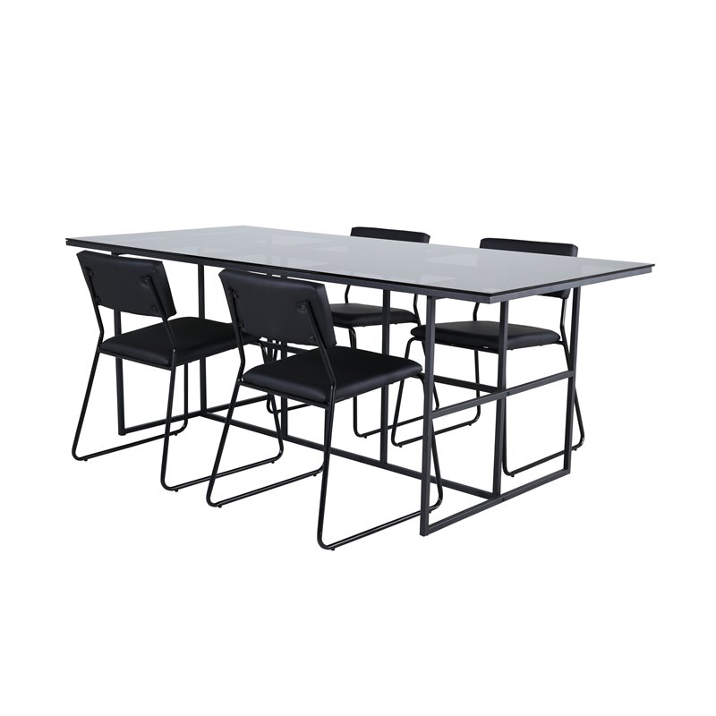 Leif Dining Table - Black / Black smoked smoked Glass+Kenth Chair - Black / Black PU_4