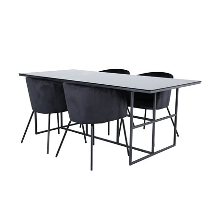 Leif Dining Table - Black / Black smoked smoked Glass+Berit Chair - Black / Black Velvet_4