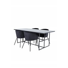 Leif Dining Table - Black / Black smoked smoked Glass+Berit Chair - Black / Black Velvet_4