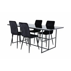 Leif Dining Table - Black / Black smoked smoked Glass+Windu Lyx Chair - Black / Black Velvet_4