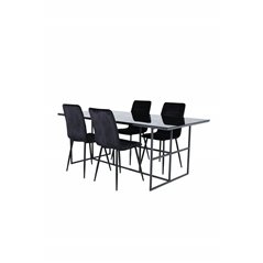 Leif Dining Table - Black / Black smoked smoked Glass+Windu Lyx Chair - Black / Black Velvet_4