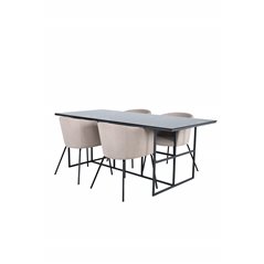 Leif Dining Table - Black / Black smoked smoked Glass+Berit Chair - Black / Beige Fabric (Polyester linen )_4