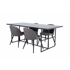 Leif Dining Table - Black / Black smoked smoked Glass+Velvet Stitches Chair - Black / Grey Micro Fibre_4