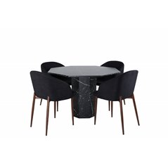 Marbs Round Dining Table , Black Black Glass Marble+Arch Dining Chair , Walnut Legs , Black Fabric_4