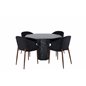 Marbs Round Dining Table , Black Black Glass Marble+Arch Dining Chair , Walnut Legs , Black Fabric_4